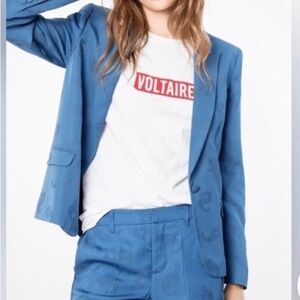 Zadig And Voltaire Victor Paisley Tailored Blazer Blue  Size 42 EU / 10 US
